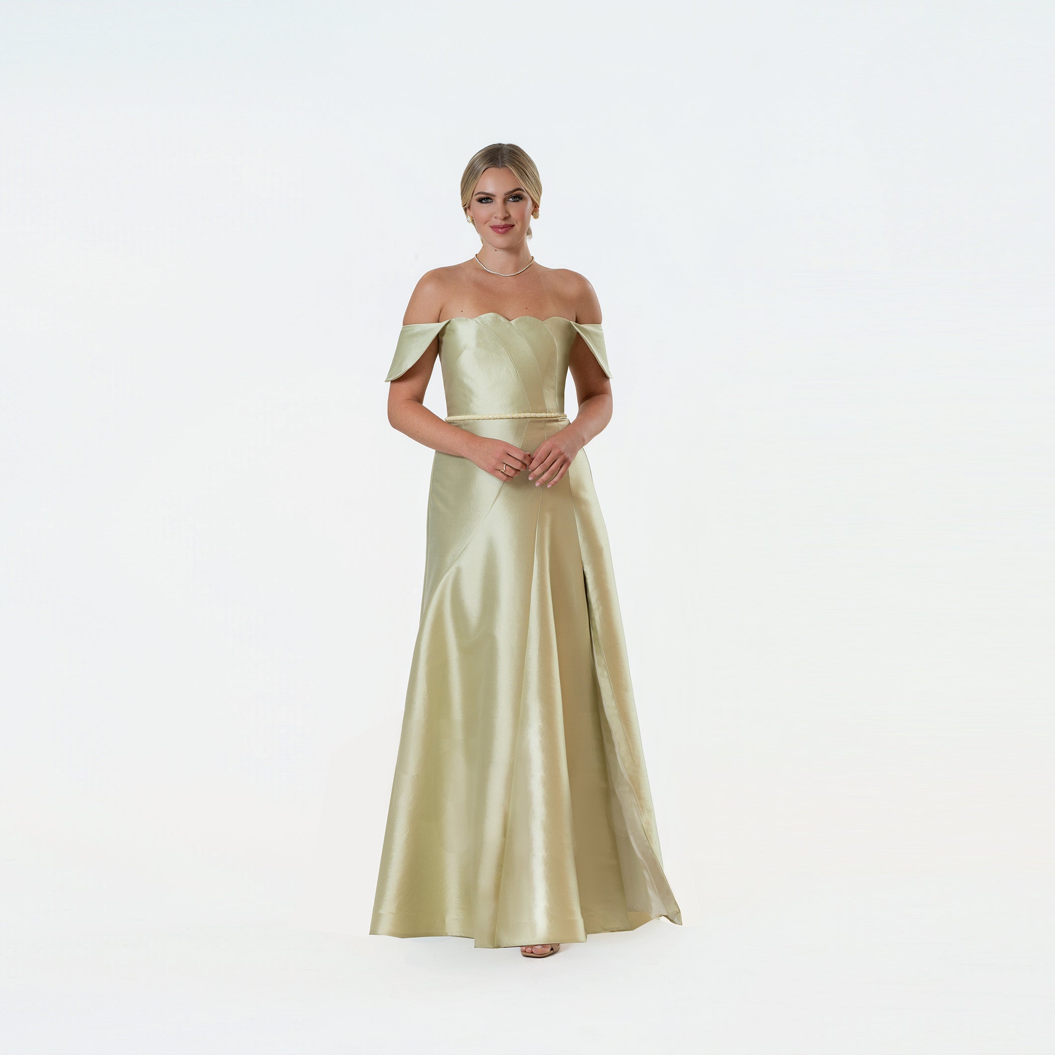 Signature Off-the-Shoulder Scalloped Neckline A-line Gown Signature Off-the-Shoulder Scalloped Neckline A-line Gown
