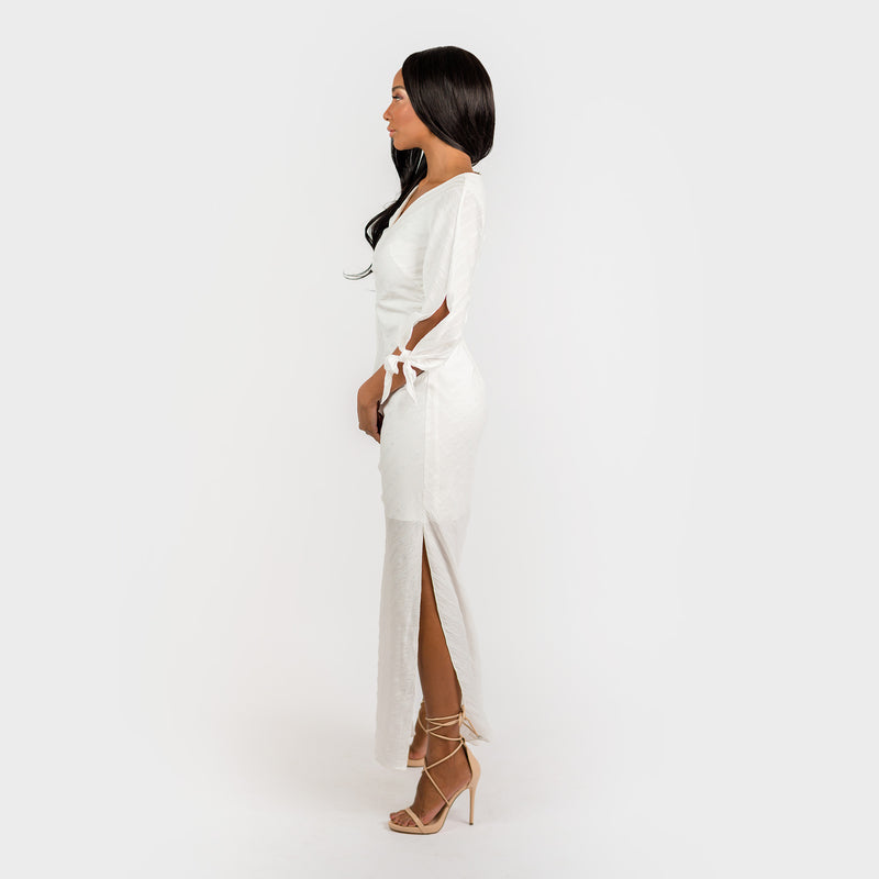 The Knotted Sleeve Side Slit Dress - Cenia New York