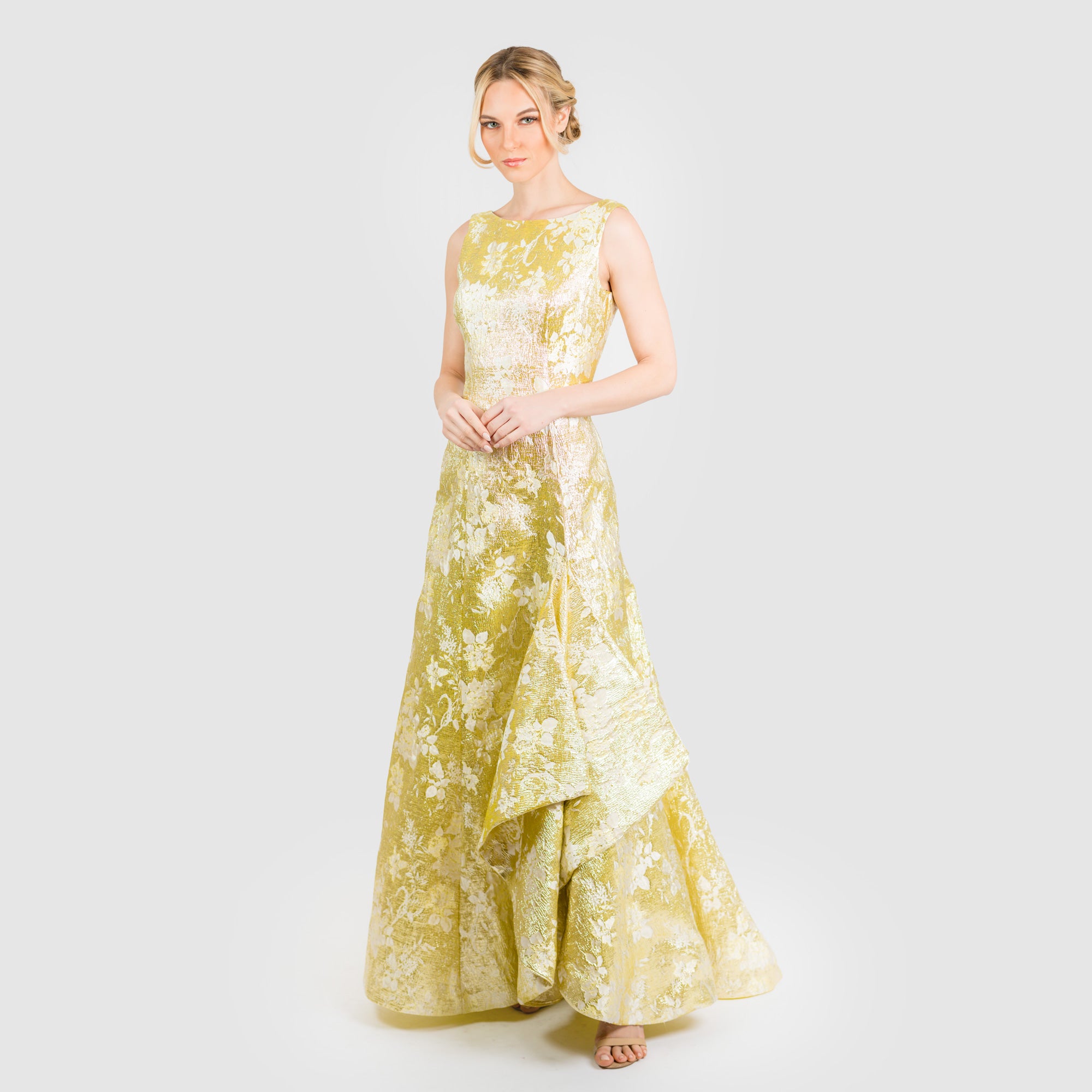 long flounce dress Markum Long-Sleeve Flounce Gown