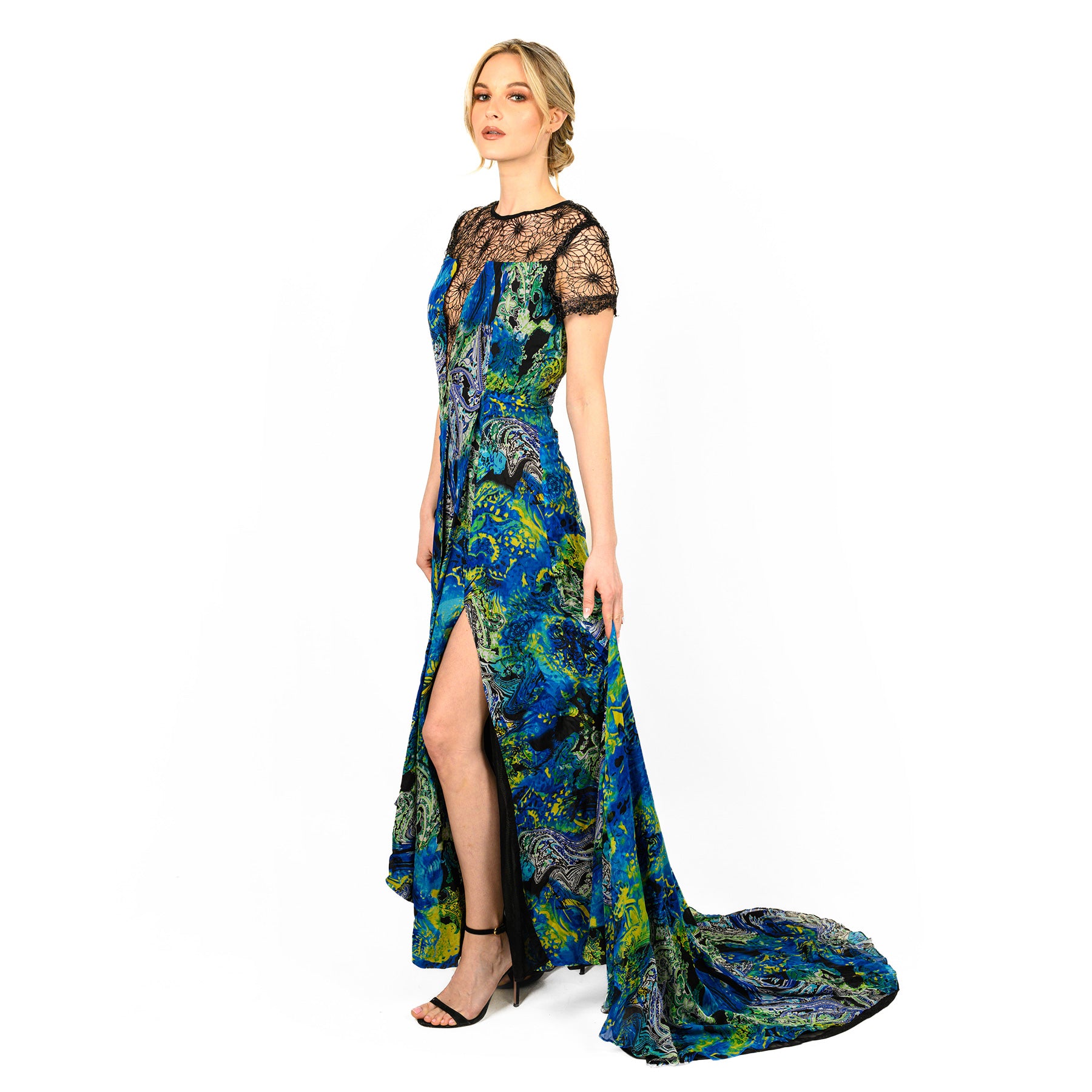 Mix-Media Side Flounce Gown Mix-Media Side Flounce Gown