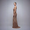 Rose Gold Beaded Mesh Halter Gown with Integrated Bustier | Made in NYC - Cenia New York
