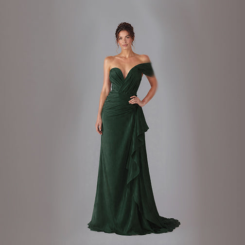 The Emerald Draped Off-The-Shoulder Gown