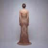 Rose Gold Beaded Mesh Halter Gown with Integrated Bustier | Made in NYC - Cenia New York