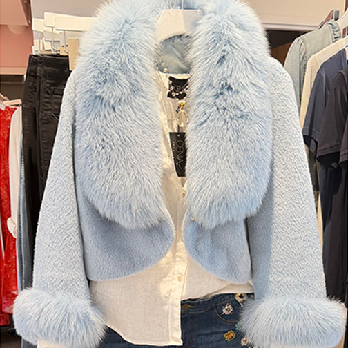 Shall Collar Long Sleeve Fur Coat