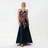 Brocade Aplique Pointed Neckline Strapples Gown
