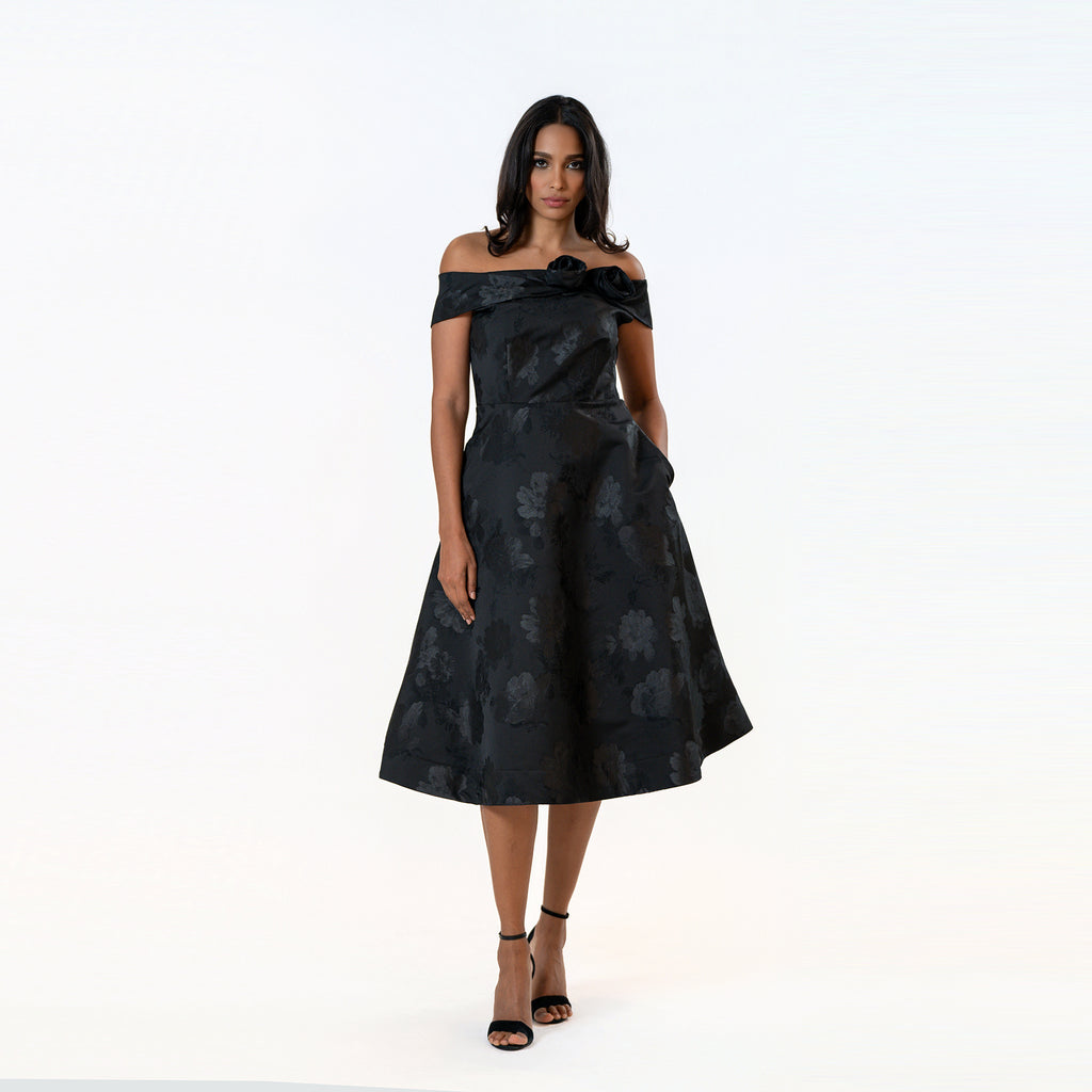 Off The Shoulder Rossette Fit & Flare Dress