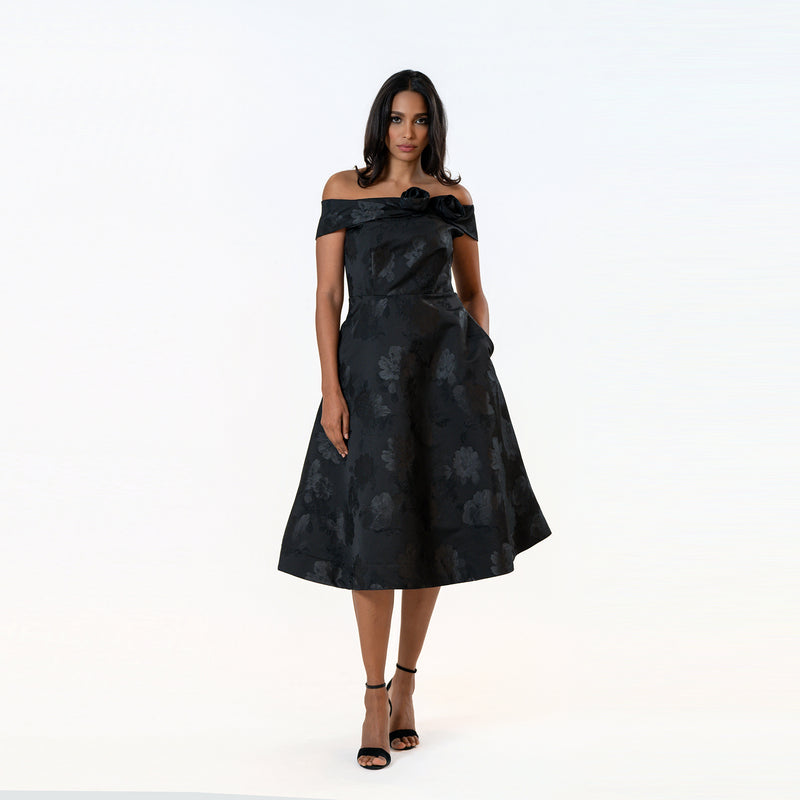 Off The Shoulder Rossette Fit & Flare Dress