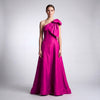 One-Shoulder Iridescent Silk Shantung Gown with Oversized Bow Accent - Cenia New York