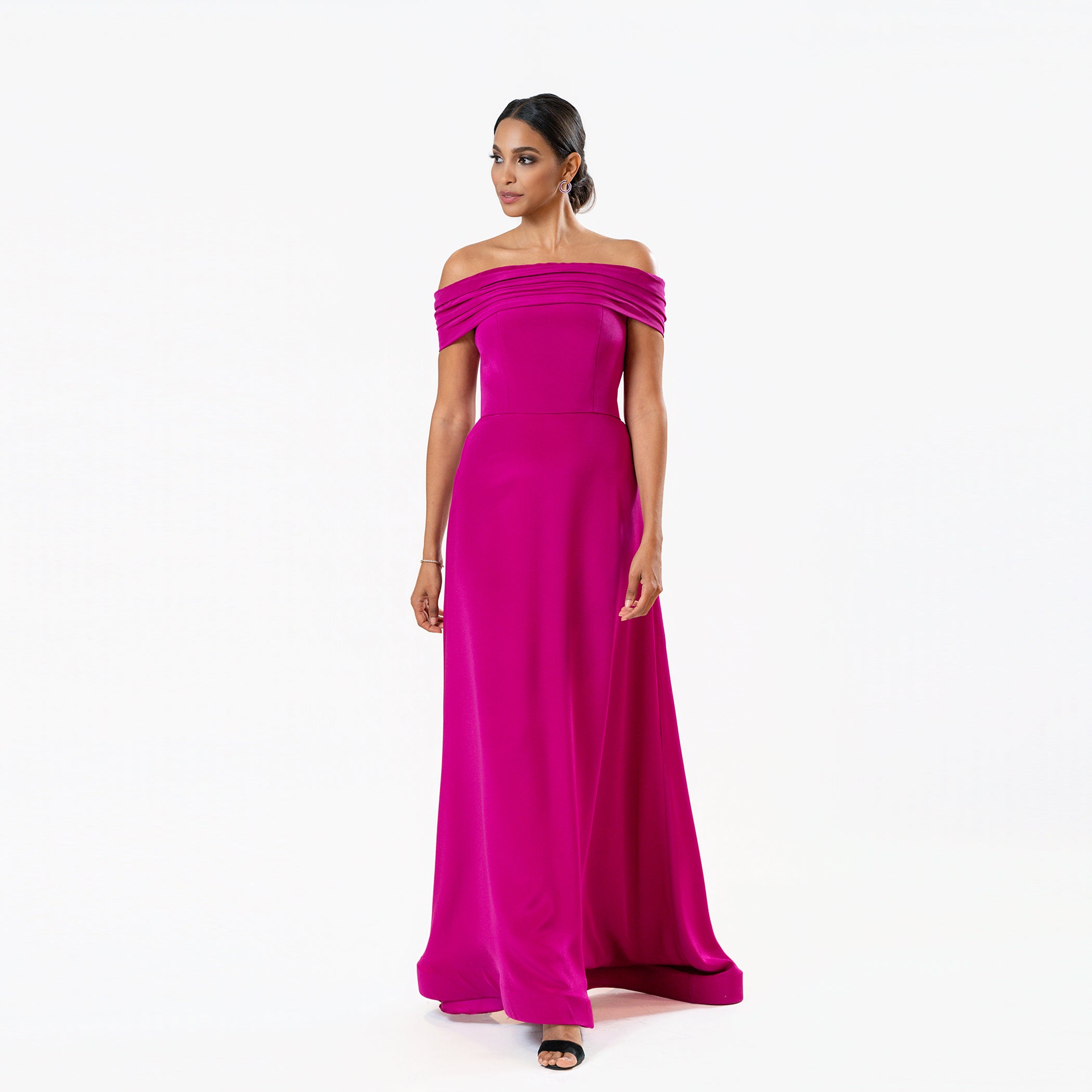 Off The Shoulder Pleated Neckline A-line Gown Off The Shoulder Pleated Neckline A-line Gown