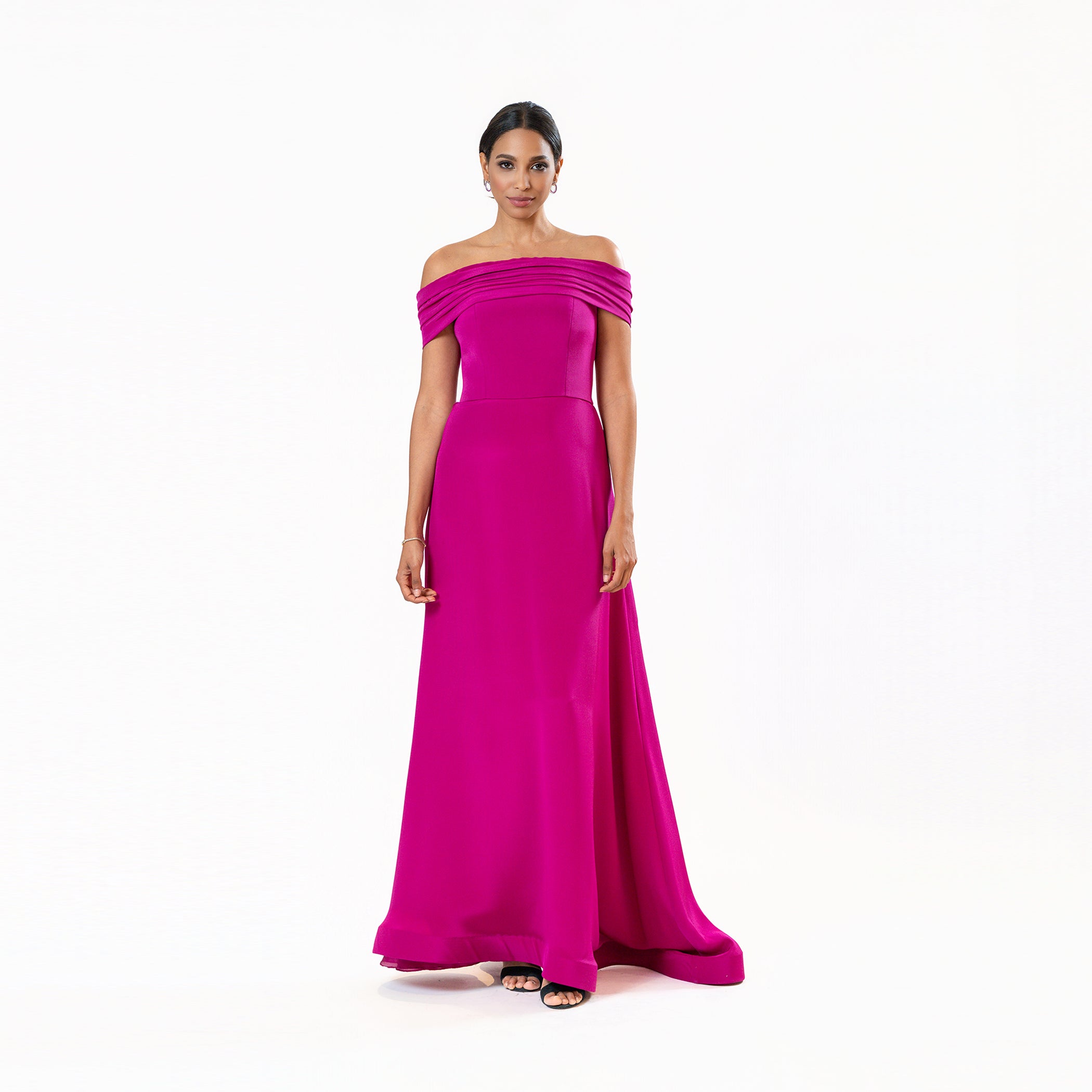 off the shoulder pleated dress Off The Shoulder Pleated Neckline A-line Gown