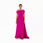 Off The Shoulder Pleated Neckline A-line Gown