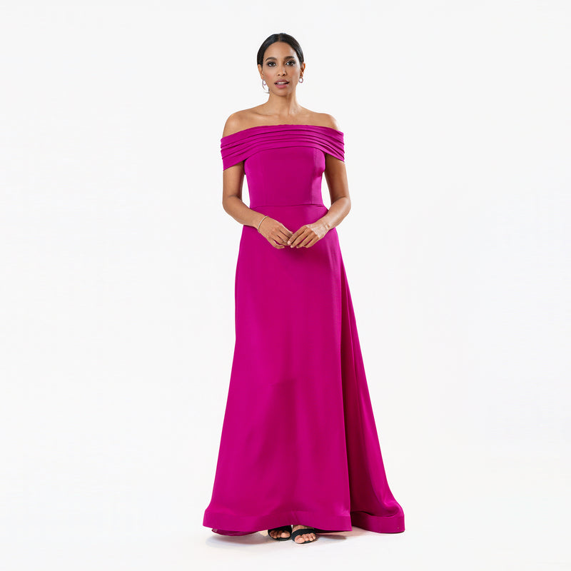 Off The Shoulder Pleated Neckline A-line Gown