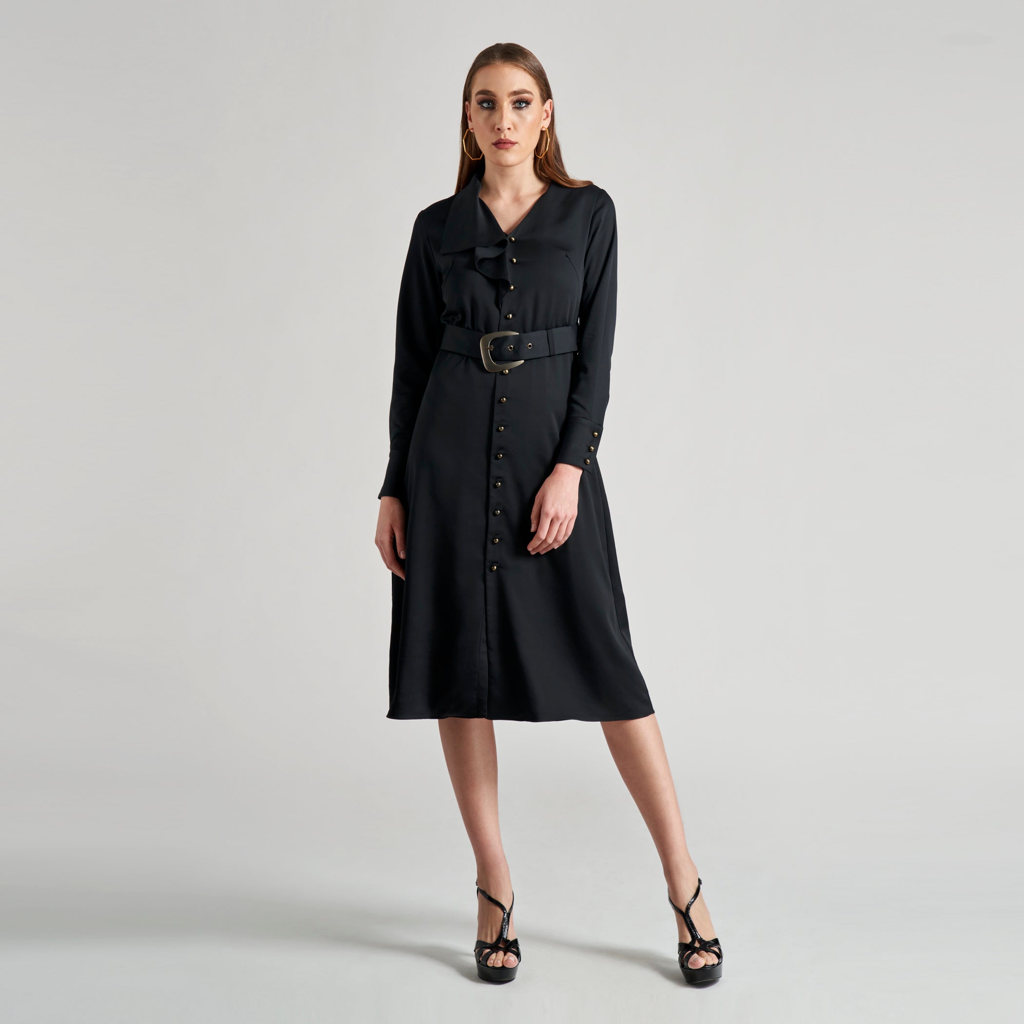 Asymmetric Flared Collar A-line Midi Asymmetric Flared Collar A-line Midi