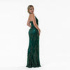 Scalloped Border Halter Beaded Gown Green