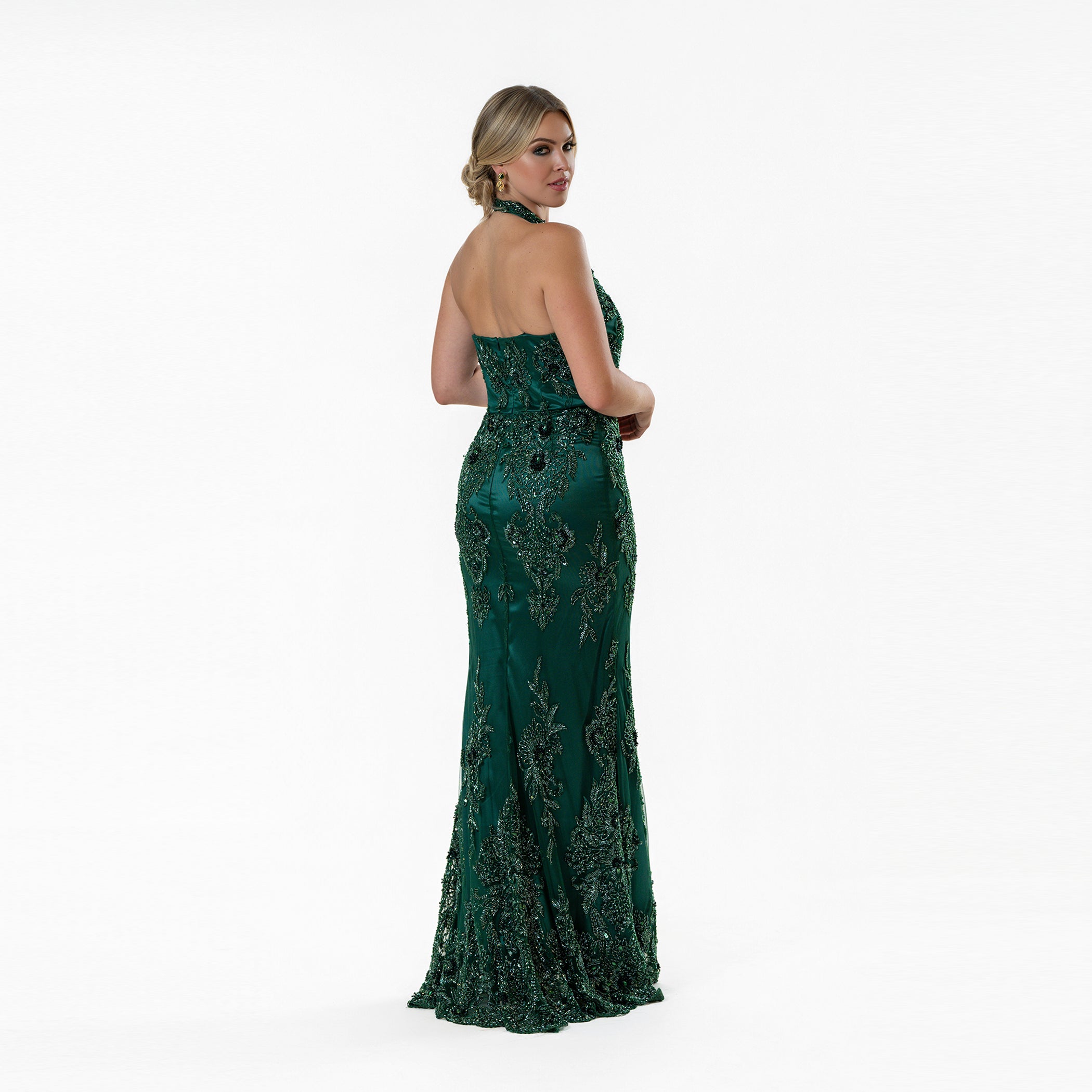 Scalloped Border Halter Beaded Gown Green Cenia New York Scalloped Border Halter Beaded Gown Green Cenia New York