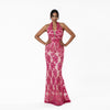 Scalloped Border Halter Beaded Gown