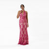 Scalloped Border Halter Beaded Gown