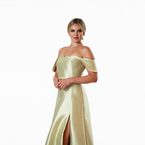 Signature Off-the-Shoulder Scalloped Neckline A-line Gown