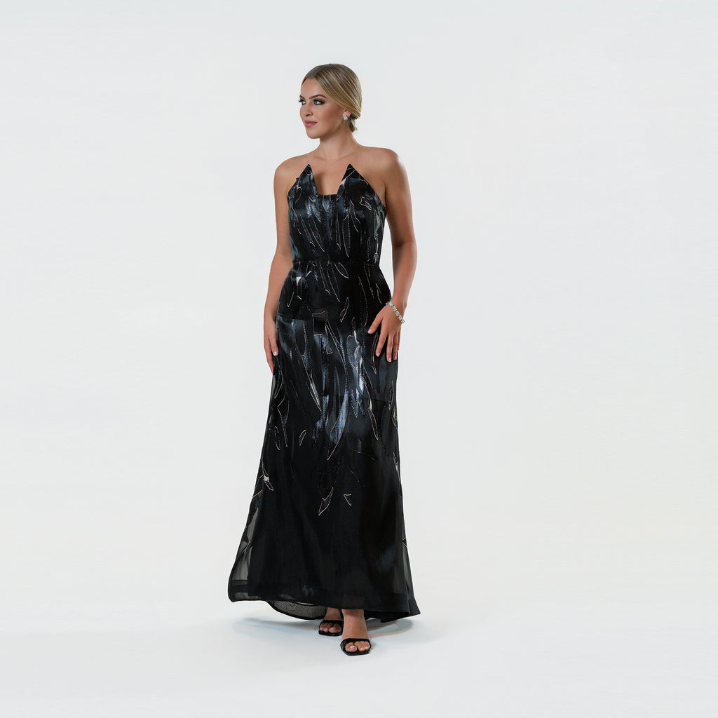 Burnout Pointed Strapples A-line Gown