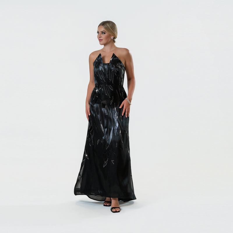 Burnout Pointed Strapples A-line Gown