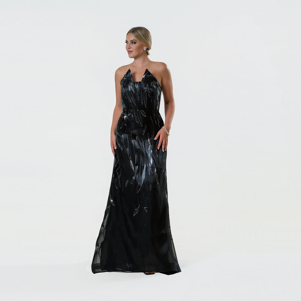 Burnout Pointed Strapples A-line Gown