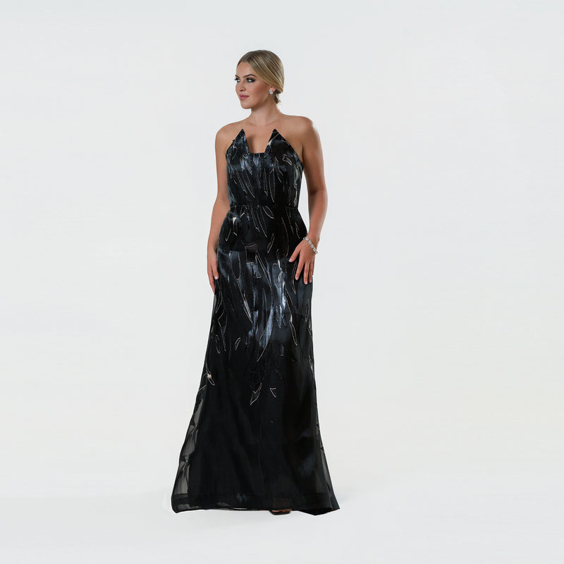 Burnout Pointed Strapples A-line Gown