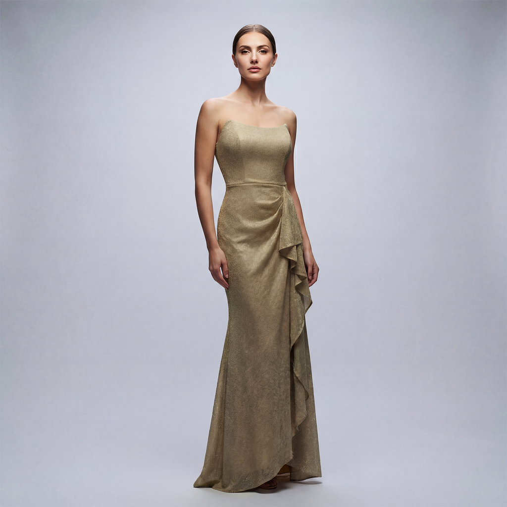 Strapples Draped Ruffle Gown - Cenia New York