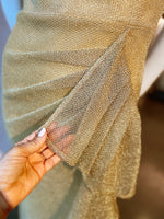 Strapples Draped Ruffle Gown