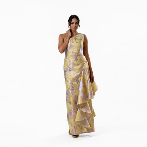 One-Shoulder Asymmetric Flounce Gown