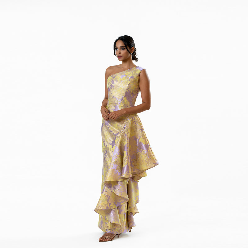 One-Shoulder Asymmetric Flounce Gown