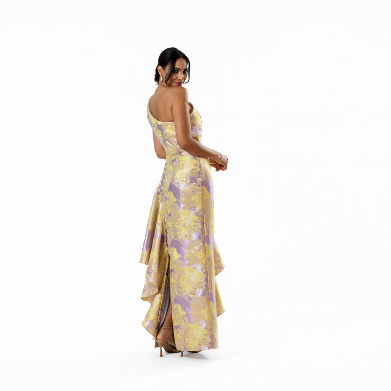 One-Shoulder Asymmetric Flounce Gown