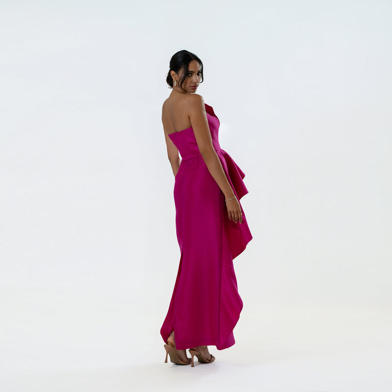 Origami Asymmetric Pleplum Strapless Gown