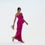 Origami Asymmetric Pleplum Strapless Gown