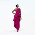Origami Asymmetric Pleplum Strapless Gown