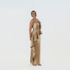 Origami Asymmetric Pleplum Strapless Gown