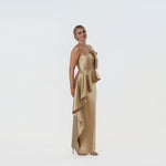Origami Asymmetric Pleplum Strapless Gown