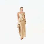 Origami Asymmetric Pleplum Strapless Gown