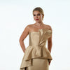 Origami Asymmetric Pleplum Strapless Gown