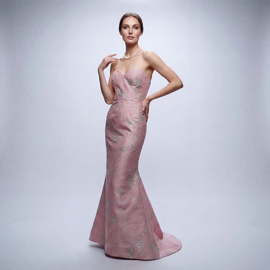 Made in NYC Lurexed Brocade Trumpet Gown - Cenia New York