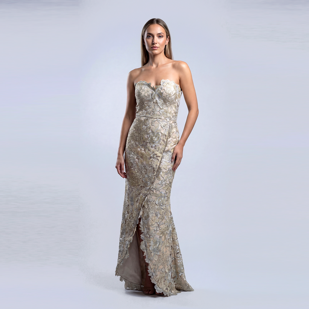 Strapless Wrap Skirt Gown - Cenia New York