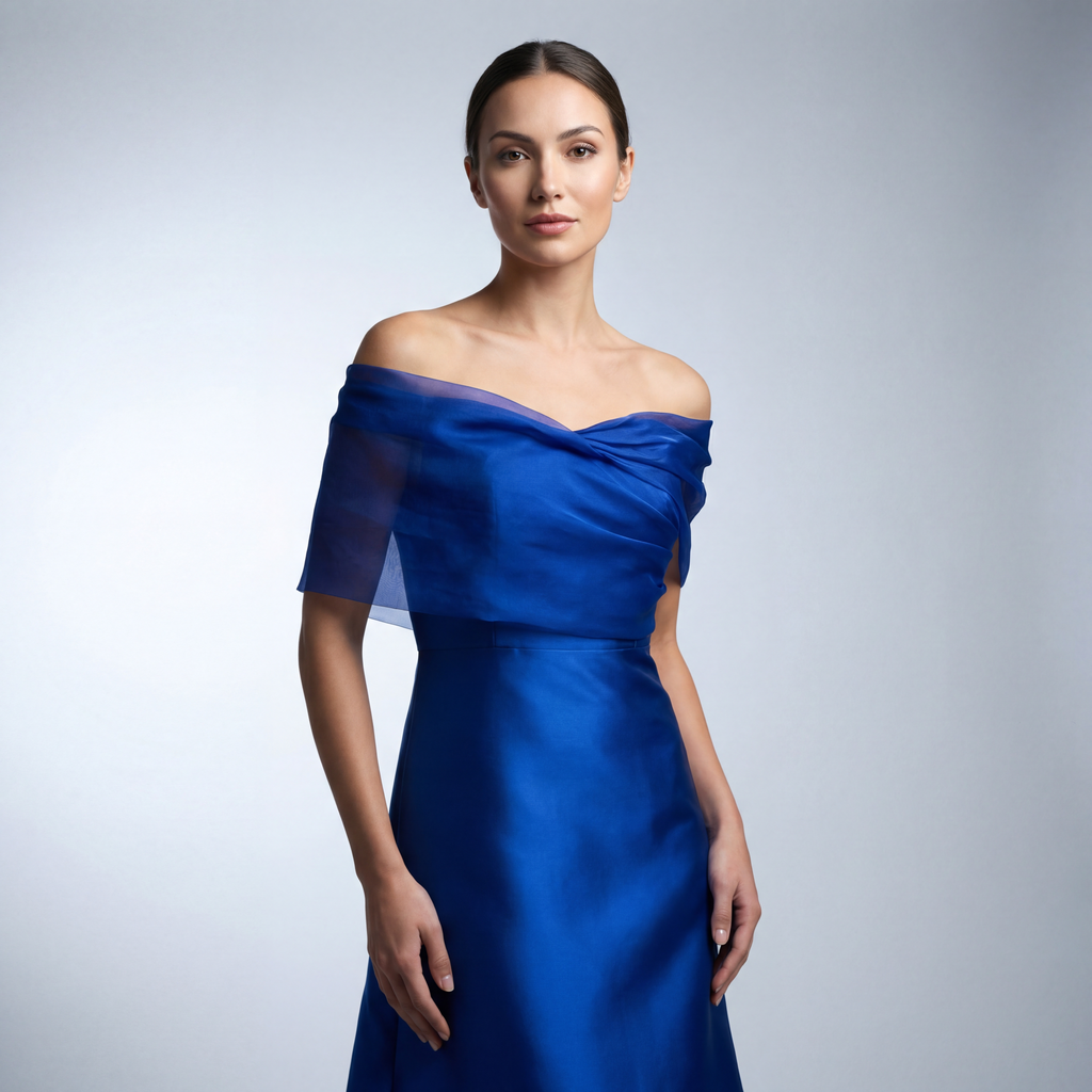 The Vivienne Off-Shoulder Gown with Silk Organza Drape - Cenia New York