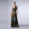 Painterly Italian Cotton Silk Maxi Dress with Handmade Floral Appliqué - Cenia New York