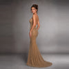 Strapless Beaded Mesh Evening Gown with Low Back & Train