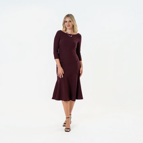 Boat Neck Flounced Pintucked Midi