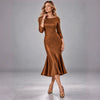 Rust Silk Charmeuse Fluted Midi Dress