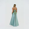 Brocade Aplique Pointed Neckline Strapples Gown