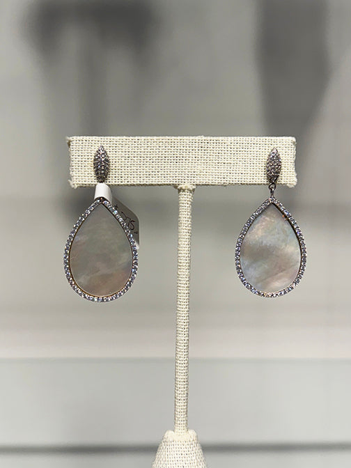 MOP Pendant Silver Earrings w/ Cubics