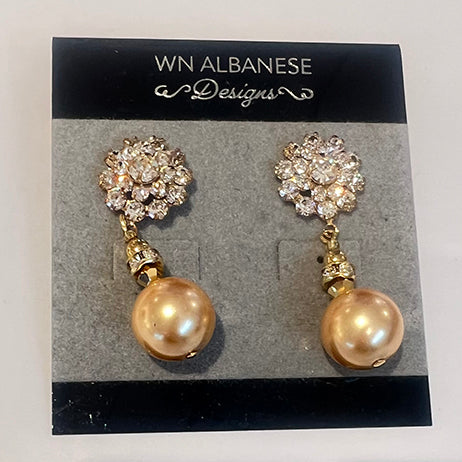 Gold Pearl Earring w/ Gold Crystals
