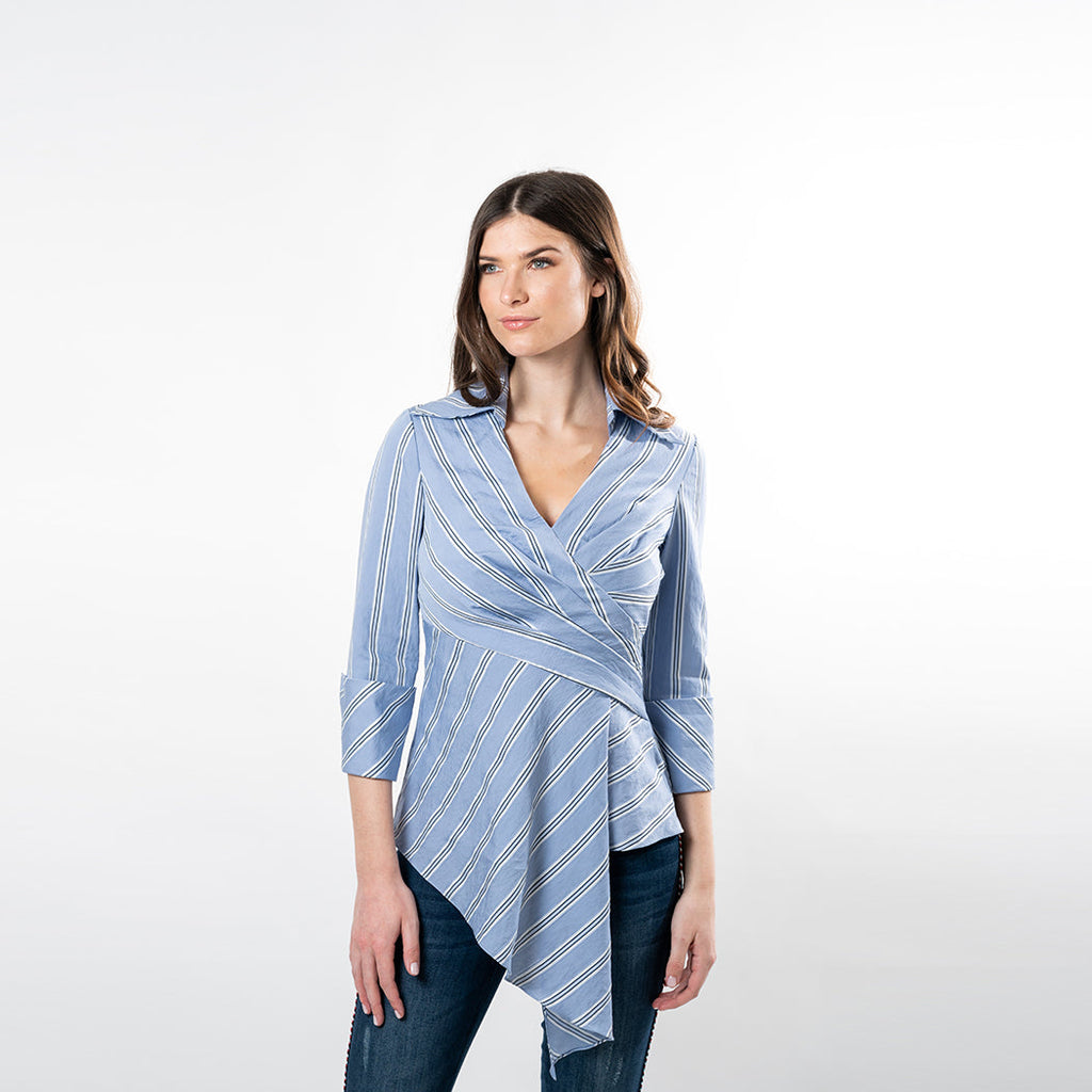 Asymmetric Hem Wrap Shirt - Cenia New York