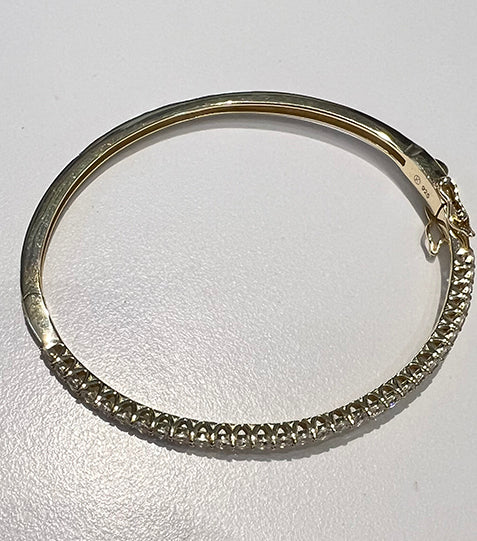 Gold Dipped Silver Bangle with White Cubics